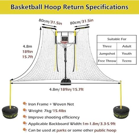 Basketball Returner Rebounder with Rotating Net - Perfect for Solo Shooting Practice, Boosts Accuracy & Efficiency for Players of All Levels in Saudi Arabia