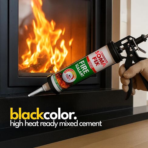 Furnace Cement - High Heat Fire Resistant Mortar, Black Fireplace Cement (2732°F), Heat Resistant Sealant for Fireplaces, Ovens, Stoves, Chimneys, Grills & Flues - 10.5 fl.oz in Kuwait