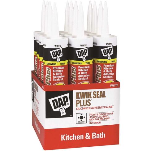 DAP 18510 Kwik Seal Plus Premium Kitchen and Bath Adhesive Caulk with Microban, 10.1 fl oz Capacity, White (Case of 12) in Saudi Arabia