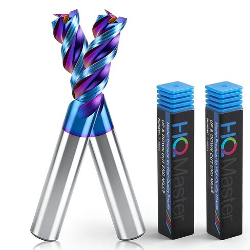 HQMaster Carbide Square End Mill with Nano Blue Coating, 1/2“ Shank 3 Flute End Mill, HRC 60 CNC Milling Bits Set for Aluminum, Copper, Magnesium Alloys & Composite Materials, 2-Pack in Kuwait
