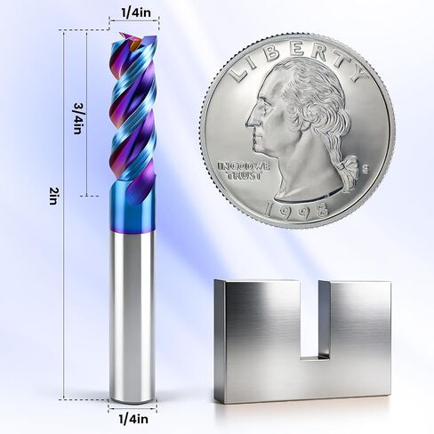 HQMaster Carbide Square End Mill with Nano Blue Coating, 1/2“ Shank 3 Flute End Mill, HRC 60 CNC Milling Bits Set for Aluminum, Copper, Magnesium Alloys & Composite Materials, 2-Pack in Kuwait