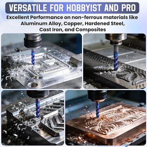 HQMaster Carbide Square End Mill with Nano Blue Coating, 1/2“ Shank 3 Flute End Mill, HRC 60 CNC Milling Bits Set for Aluminum, Copper, Magnesium Alloys & Composite Materials, 2-Pack in Kuwait