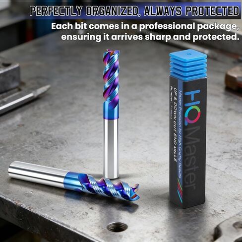 HQMaster Carbide Square End Mill with Nano Blue Coating, 1/2“ Shank 3 Flute End Mill, HRC 60 CNC Milling Bits Set for Aluminum, Copper, Magnesium Alloys & Composite Materials, 2-Pack in Kuwait