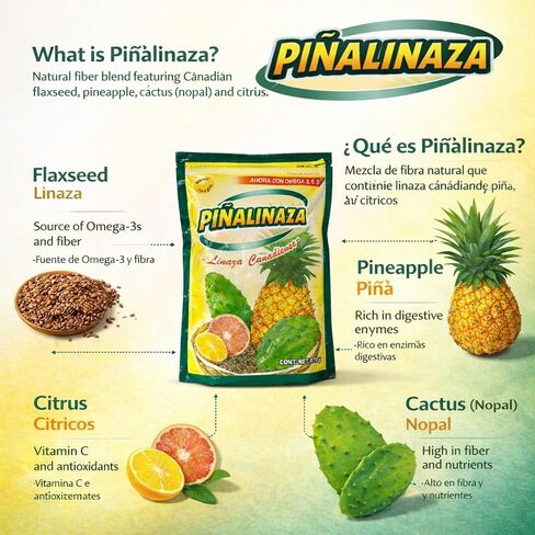 Piñalinaza Fiber Powder Pineapple Flavor 16.57 oz Flaxseed Fiber Blend with Canadian Linaza Natural Plant Based Powder Pineapple Taste Daily Use Wellness in Saudi Arabia