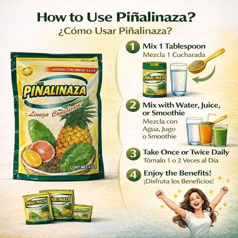 Piñalinaza Fiber Powder Pineapple Flavor 16.57 oz Flaxseed Fiber Blend with Canadian Linaza Natural Plant Based Powder Pineapple Taste Daily Use Wellness in Saudi Arabia