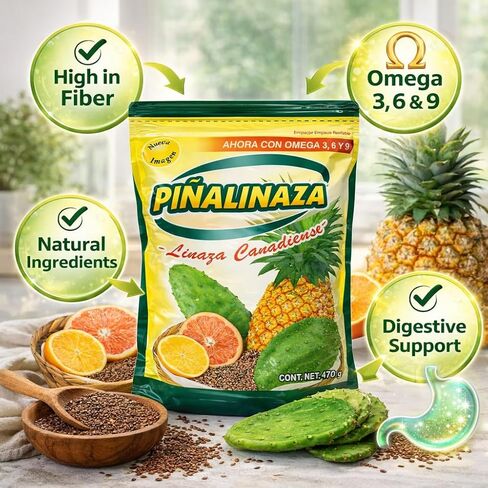 Piñalinaza Fiber Powder Pineapple Flavor 16.57 oz Flaxseed Fiber Blend with Canadian Linaza Natural Plant Based Powder Pineapple Taste Daily Use Wellness in Saudi Arabia