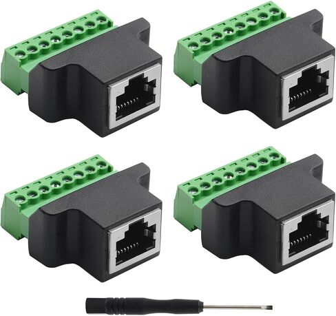 4 قطع محول طرفي برغي RJ45 أنثى إلى 8 سنون، موصل إيثرنت، لوحة اندلاع الشبكة لشبكة إيثرنت Cat7 Cat6 Cat5 مع مفك براغي in Kuwait