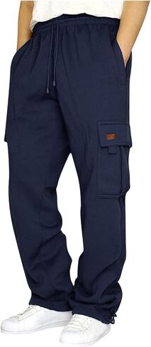 Cargo Sweatpants for Men Plus Size Drawstring Waist Joggers Baggy Open Bottom Athletic Workout Pants with Pockets in Saudi Arabia