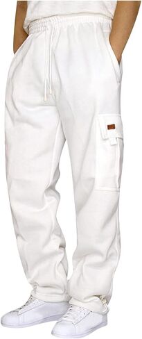 Cargo Sweatpants for Men Plus Size Drawstring Waist Joggers Baggy Open Bottom Athletic Workout Pants with Pockets in Saudi Arabia