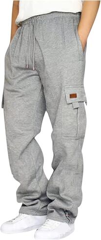 Cargo Sweatpants for Men Plus Size Drawstring Waist Joggers Baggy Open Bottom Athletic Workout Pants with Pockets in Saudi Arabia