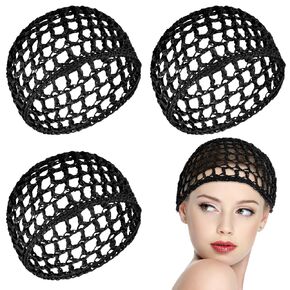 3PCS Hair Nets for Sleeping, Crochet Hairs Wrap Net, Mesh Silk Press Wrap Soft Reusable Wrapping Crocheted Hairnets Sleep Cap for Women Sleep Hair Silk Tidy (Black) in Kuwait