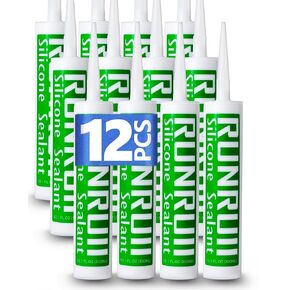 سدادة سيليكون متقدمة للمطبخ والحمام، خرطوشة سعة 10 أونصة سائلة، 12 عبوة من مادة مانعة للتسرب سيليكون مقاومة للماء بنسبة 100%، التصاق أقوى، مادة مانعة للتسرب من السيليكون مقاومة للانكماش والتشقق (أبيض - 12 عبوة) in Kuwait