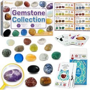 Rock Collection Starter Kit - 54 Pcs Assorted Gemstones, Crystals, Rocks & Minerals, with Learning Book & ID Cards, Earth Science Kit Toy, A Geology Gift for Kids & Adults Ages 8+ in Kuwait
