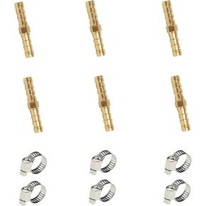 6 قطع من وصلات خرطوم النحاس مقاس 3/8 بوصة × 3/8 بوصة مع 12 مشبك أنابيب من الفولاذ المقاوم للصدأ، موصل خرطوم مستقيم للمياه والهواء والوقود والزيت ومجموعة إصلاح خط الغاز in Kuwait