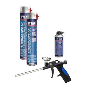 TYTAN Professional Thermospray 12 حزمة DIY مجموعة عزل رغوة الرش - 252 قدمًا / قدم مربع رغوة مسدس عزل حراري وصوتي للجدران والسندرات (12 × 29 أونصة) + قضيب ومنظف ومعدات أمان in Kuwait