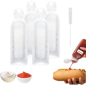 Condiment Squeeze Bottles for Sauces, 4 Pack Clear Squeeze Condiment Containers with Measurement Markings, Leak-Proof Lids, Easy-Fill Wide Mouth, Food Grade Silicone for Cooking and Storage in Saudi Arabia