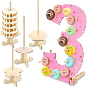مجموعة من 5 قطع من حامل الدونات، حامل عرض جداري على شكل دونات خشبي مع 4 قطع حامل برج الدونات، حامل لوح الدونات لطاولة الحلوى وحفلات الزفاف وأعياد الميلاد وحفلات استقبال المولود الجديد (رقم 3) in Kuwait