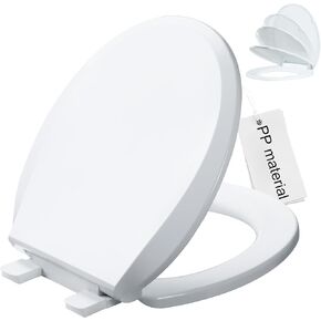 مقعد المرحاض المستدير Angol Shiold ناعم الإغلاق وسريع الفك، غطاء مقاعد المرحاض البلاستيكي الأبيض مقاوم للصدأ (16.5 بوصة، حديث) in Kuwait