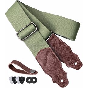 حزام جيتار، طبقة رأس من جلد البقر، عرض 5 سم، للجيتار الكهربائي الصوتي والباس، زر مجاني، 2 قفل حزام و4 قطع جيتار in Kuwait