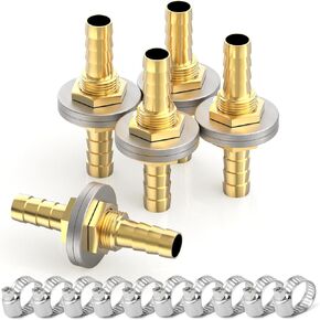 2PCS Brass Hose Barb Bulkhead Fitting Thru-Bulk Head Hex Union, 1" to 1" Barb Hose, with 4PCS Hose Clamp, for Fuel/Airl/Water/Gas/Oil in Kuwait