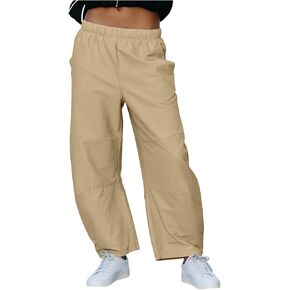 Womens Wide Leg Pants Barrel Palazzo Casual Flowy Beach Vacation Cropped Summer Elastic Waist Capris with Pockets in Kuwait