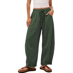 Womens Wide Leg Palazzo Pants High Waisted Elastic Drawstring Loose Fit Casual Lounge Trousers with Pockets in Kuwait
