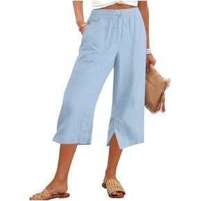 Capri Pants for Women High Waisted Capris Straight Leg Summer Beach Vacation Cropped Pants with Pockets in Kuwait