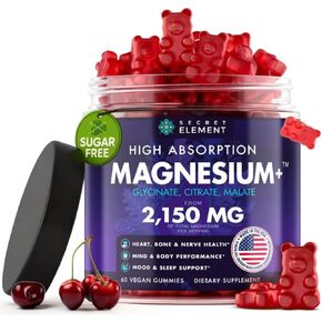 علكات المغنيسيوم 3 في 1 - جليسينات، سيترات، مالات 2150 ملغ، مكمل عالي الامتصاص، خالي من السكر، نباتي، مضغ للرجال والنساء، مستوحى من التقاليد الصحية مثل أرجونا، 60 علكة، نكهة الكرز in Kuwait