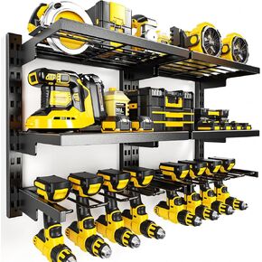 POKIPO Large Modular Power Tool Organizer Wall Mount With 6 Adjustable Shelf, Heavy Duty Iron Tool Storage Rack Loads 300lbs with 8 Cordless Tools Drill Holder,Battery Utility Rack for Garage Workshop in Kuwait