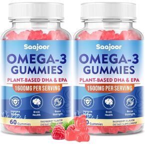 2 Pack Vegan Omega-3 Gummies1000mg for Adults - Sugar Free Supplement with 400mg DHA & 600mg EPA, Vitamins A, C, E, and Zinc - 120 Count in Kuwait