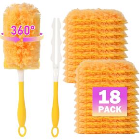 18 Pack Heavy Duty Duster Refills for Swiffer Duster, with 1 Handle, Multisurface 360° Dusters with 4X Microfibers, Unscented Disposable Duster Refills for Cleaning Home, Helps Remove Allergens in Saudi Arabia