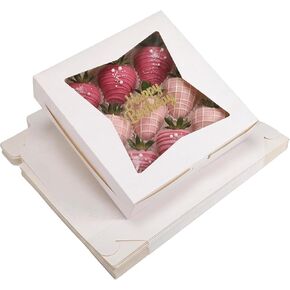 24 علبة فطائر، 10 × 10 × 2.5 بوصة صناديق مخبز مع نافذة، صناديق بسكويت منبثقة تلقائيًا للفراولة المغطاة بالشوكولاتة والفطائر والمعجنات والكعك والدونات والحلوى والمكافآت in Kuwait