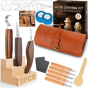 أدوات نحت الخشب ، أدوات نحت الخشب الكل في 1 مع دروس فيديو والقوالب ، مجموعة Whittling مع حقيبة تخزين جلدية للمبتدئين والعشاق in Kuwait