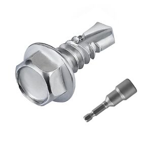 100-pack #10 x 1/2" Hex Washer Head Self Drilling Screws, Rust-Resistant 410 Stainless Steel Sheet Metal Screws, Includes Bit in Saudi Arabia