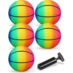 Mini Rainbow Sports Balls, 5PCS 6'' Inflatable Vinyl Playground Balls for Kids Toddlers, Colorful Rubber Bouncy Balls, Multi Colors Kick Balls Handball for Pool, Lawn, Indoor, Outdoor Play Toys in Saudi Arabia