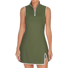 فستان تنس نسائي من Koscacy، فساتين جولف بدون أكمام مع شورت بسحاب وياقة واقفة، ملابس رياضية للتمرين in Kuwait
