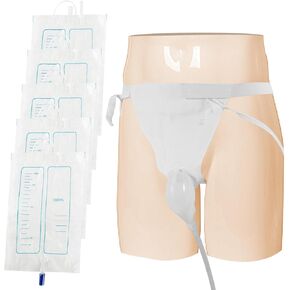 جهاز تجميع البول يمكن ارتداؤه مع 5 أكياس بول من السيليكون قابلة لإعادة الاستخدام (1000 مل)، وقسطرة خارجية محمولة، وسراويل ثابتة من القطن تسمح بمرور الهواء ومضادة للتسرب ومضادة للارتجاع للرجال والمسنين والمرضى طريحي الفراش in Kuwait