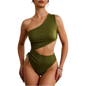 SweatyRocks Women's Cut Out One Shoulder One Piece Swimsuit Ruched Drawstring Bathing Suit in Saudi Arabia