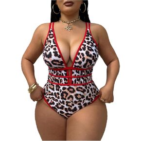 بدلة سباحة نسائية من قطعة واحدة مقاس كبير من SHENHE للتحكم في البطن وطباعة الفهد in Kuwait