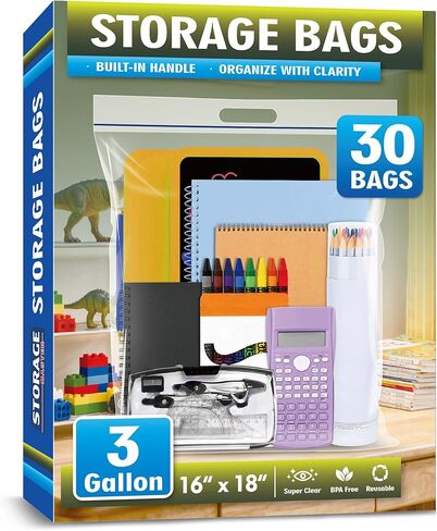 حقيبة بسحاب كبيرة جدًا سعة 3 جالون، حقيبة بسحاب بلاستيكية شفافة مقاس 40.64 سم × 45.72 سم مع مقبض للتخزين، والسفر المتحرك، وقفل قابل للإغلاق بسمك 2 مل، 15 عبوة in Kuwait
