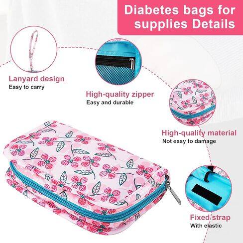 حقيبة سفر لمرضى السكري لمراقبة نسبة السكر في الدم، منظم جهاز قياس الجلوكوز، مجموعات العناية بمرضى السكري، حقيبة تخزين مستلزمات مرضى السكري. الأزهار in Kuwait