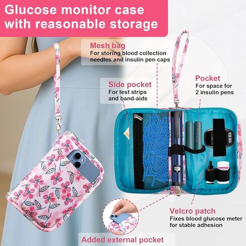 حقيبة سفر لمرضى السكري لمراقبة نسبة السكر في الدم، منظم جهاز قياس الجلوكوز، مجموعات العناية بمرضى السكري، حقيبة تخزين مستلزمات مرضى السكري. الأزهار in Kuwait