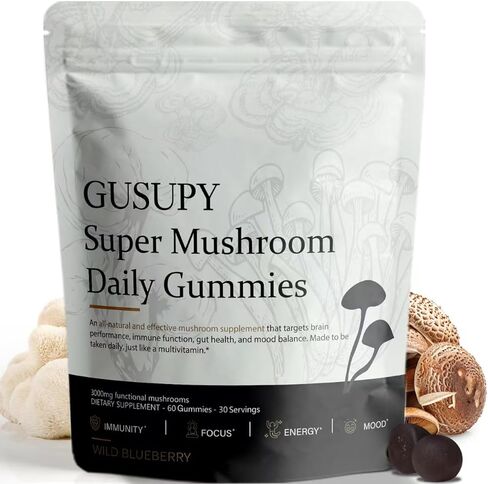 Lions Mane Mushroom Gummies Supplement - 12 Organic Mushroom Blend with Cordyceps, Reishi, Chaga, Blueberry Flavor Herbal Brain Supplement for Energy & Health, Cognitive, Memory & Focus, 60 Gummies in Saudi Arabia