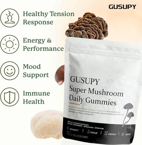 Lions Mane Mushroom Gummies Supplement - 12 Organic Mushroom Blend with Cordyceps, Reishi, Chaga, Blueberry Flavor Herbal Brain Supplement for Energy & Health, Cognitive, Memory & Focus, 60 Gummies in Saudi Arabia