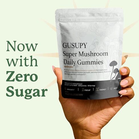 Lions Mane Mushroom Gummies Supplement - 12 Organic Mushroom Blend with Cordyceps, Reishi, Chaga, Blueberry Flavor Herbal Brain Supplement for Energy & Health, Cognitive, Memory & Focus, 60 Gummies in Saudi Arabia