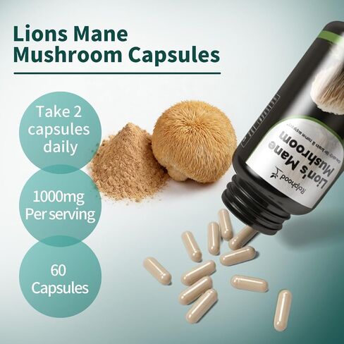 كبسولات مستخلص فطر Lions Mane (60 قطعة)، عضوي|غير معدل وراثيًا|خالي من الغلوتين، مكمل لدعم التركيز والصحة المناعية in Kuwait