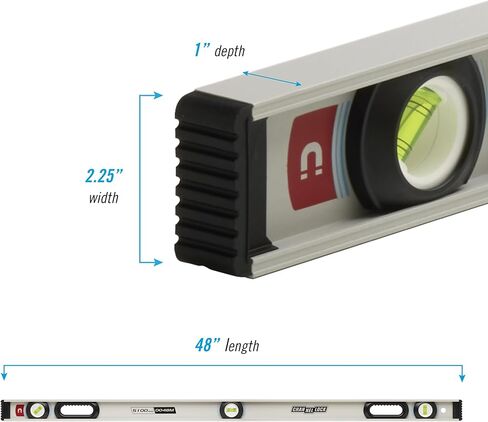 CHANNELLOCK 48 بوصة، مستوى I-Beam من الألومنيوم المغناطيسي بدرجة احترافية مع 3 قوارير، 5100-0048M in Kuwait