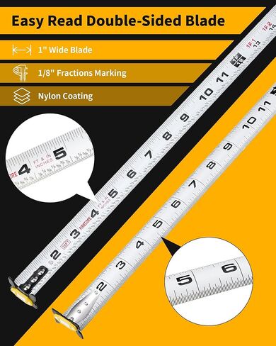 Firecore Tape Measure 25 ft with 1/8 Fractions, Magnetic Double-Hook Measuring Tape Retractable, 1" Wide Easy Read Both-Side Measurement Tape with Nylon Coating,Finger Brake for Construction Carpenter in Saudi Arabia