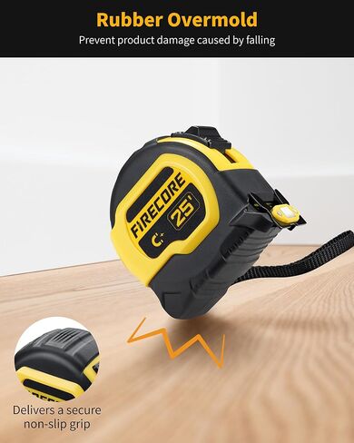 Firecore Tape Measure 25 ft with 1/8 Fractions, Magnetic Double-Hook Measuring Tape Retractable, 1" Wide Easy Read Both-Side Measurement Tape with Nylon Coating,Finger Brake for Construction Carpenter in Saudi Arabia