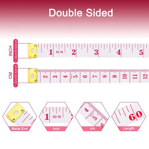 gdminlo 3 حزمة شريط قياس شريط قياس لنسيج الجسم الخياطة خياط القماش الحياكة الحرفية قياسات فقدان الوزن قابل للسحب 60 بوصة 1.5 متر، زر ضغط صغير، مساطر بمقاييس مزدوجة in Kuwait